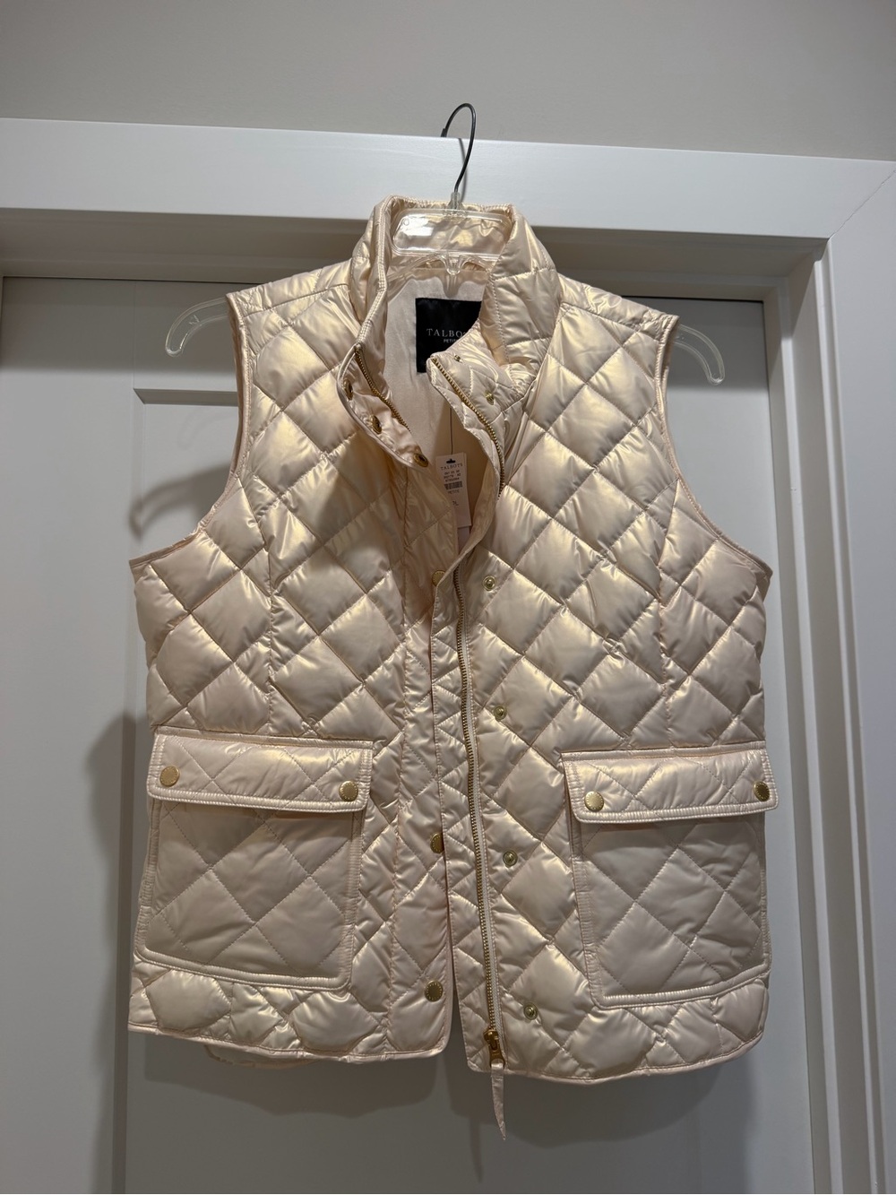 Talbots Petite Quilted Cream Puffer Vest - iridescent with gold.